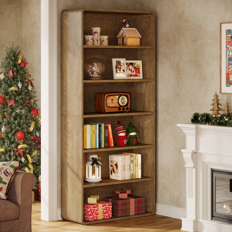 71-Inch Tall Bookcase, 6-Tier Wooden Bookshelf, Freestanding Bookcase