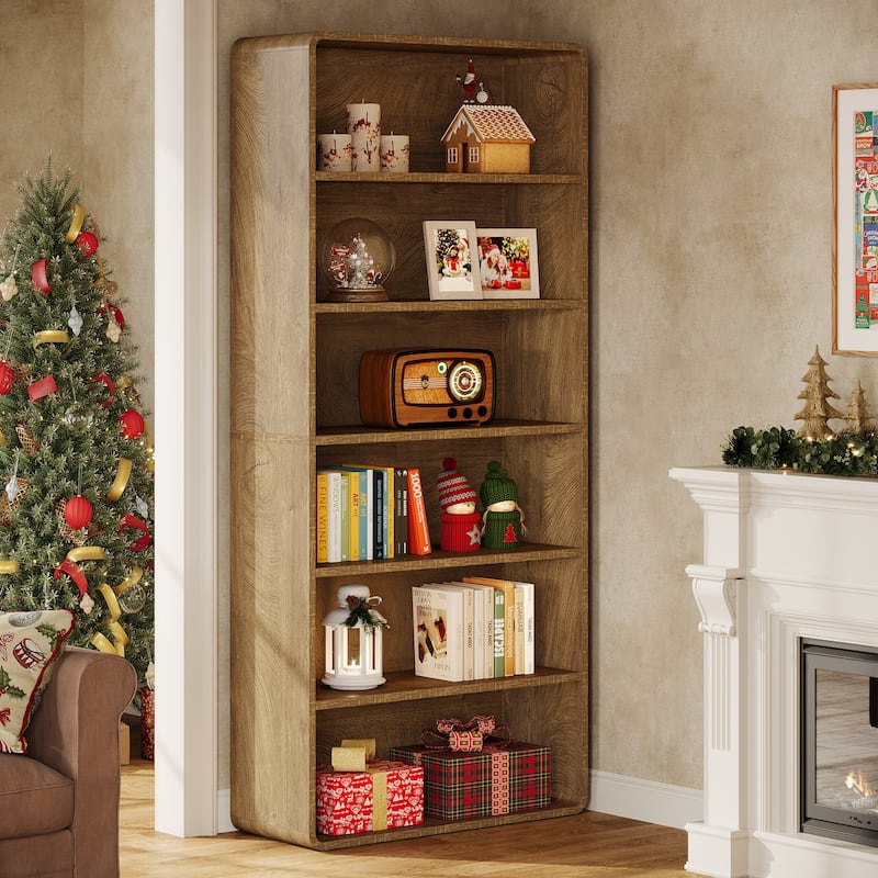 71-Inch Tall Bookcase, 6-Tier Wooden Bookshelf, Open Display Shelf