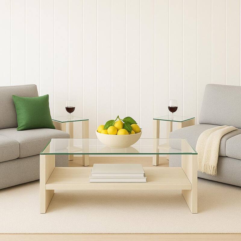 Meridian Coffee Table with shelf stone top in modern living roomspaces