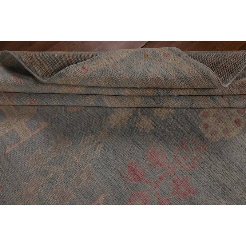 Blue Oushak Vegetable Dye Turkish Large Rug Hand-Knotted Wool Carpet - 9'9"x 13'11"