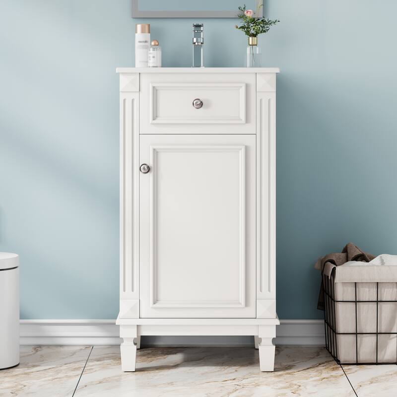 18" Freestanding Bathroom Vanity with White Integrated Ceramic Sink - 17.9'' x 16.14'' x 33.7'' - White