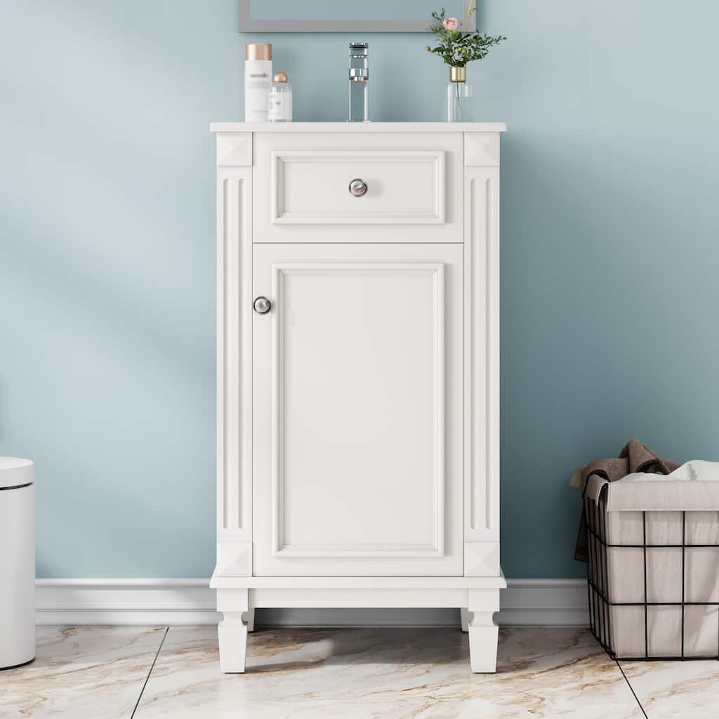 18" Freestanding Bathroom Vanity with White Integrated Ceramic Sink - 17.9'' x 16.14'' x 33.7''