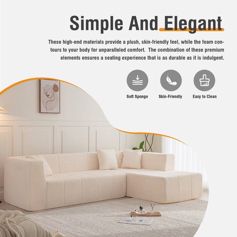 105.5" Polyester Upholstered Modular Oversized L-Shaped Comfy Sectional Compressed Sofa