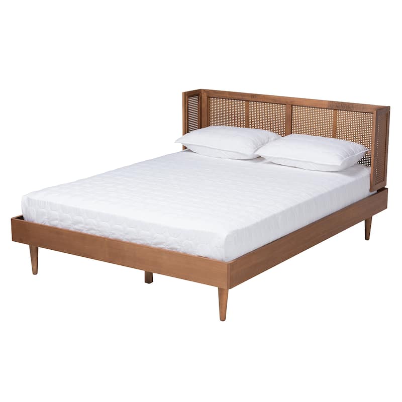 Rina Mid-Century Modern Ash Walnut Finished Wood 3-Piece/ 4-Piece Bedroom Set with Synthetic Rattan(Multiple Bed Sizes)