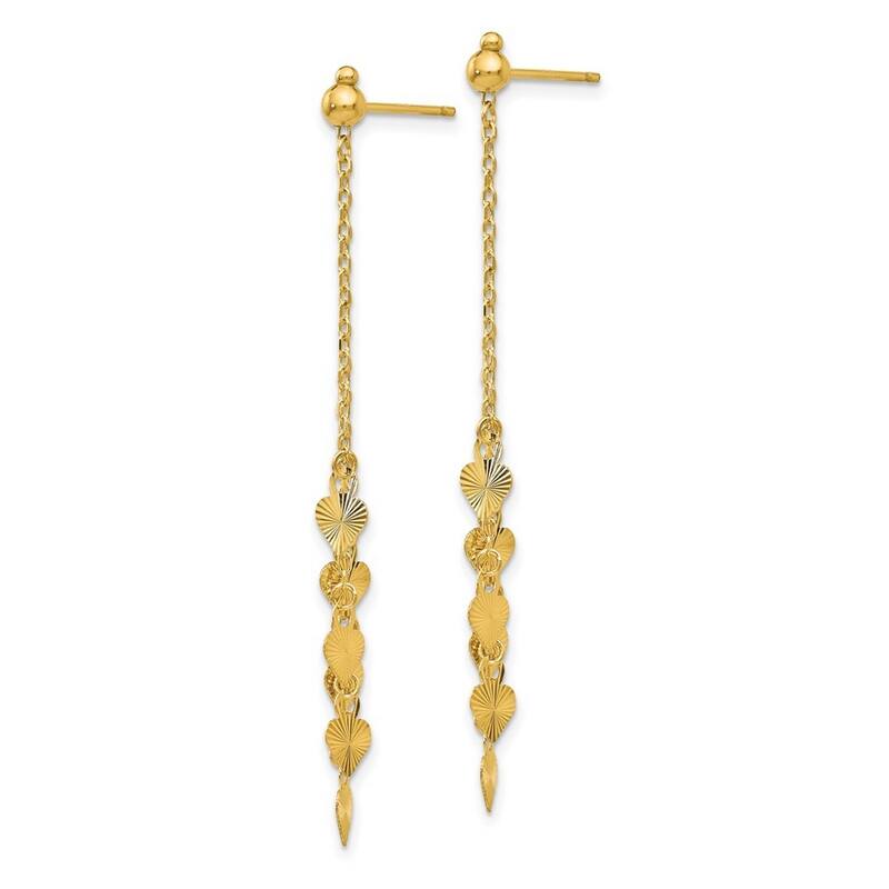 Curata 14k Yellow Gold Dangle Diamond-cut Hearts Multi-strand Post Earrings 52x9mm