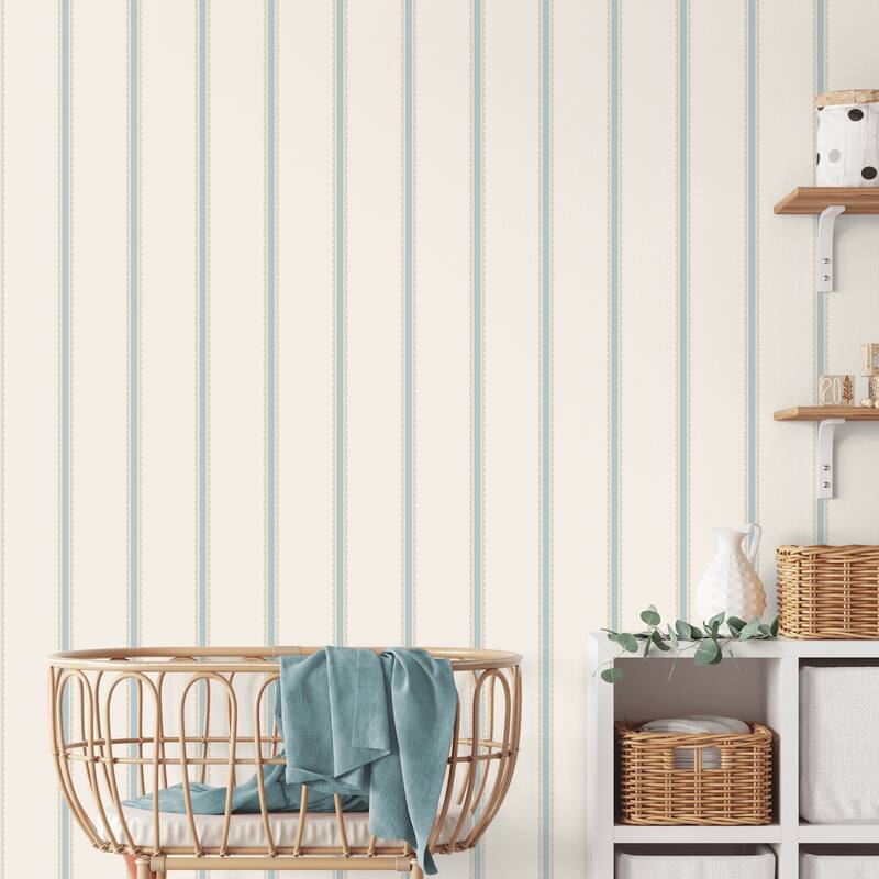 Advantage Bobbin Stripe Light Blue Scalloped Wallpaper