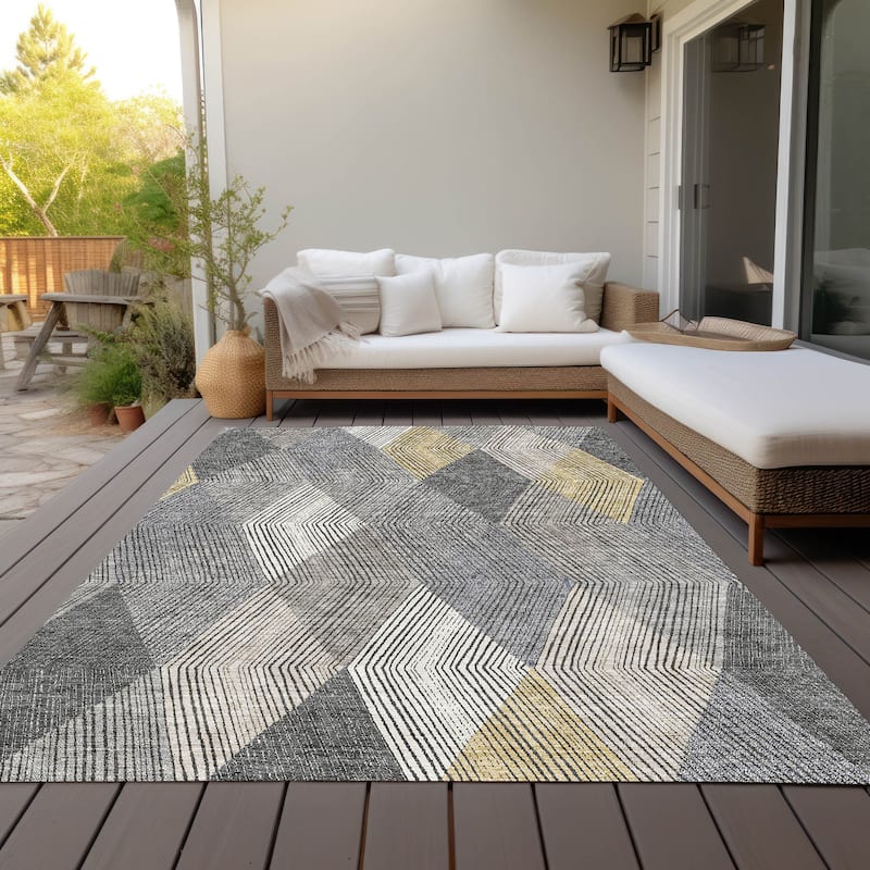 Machine Washable Indoor/ Outdoor Diamond Stripes Chantille Rug - Pewter - 9' x 12'