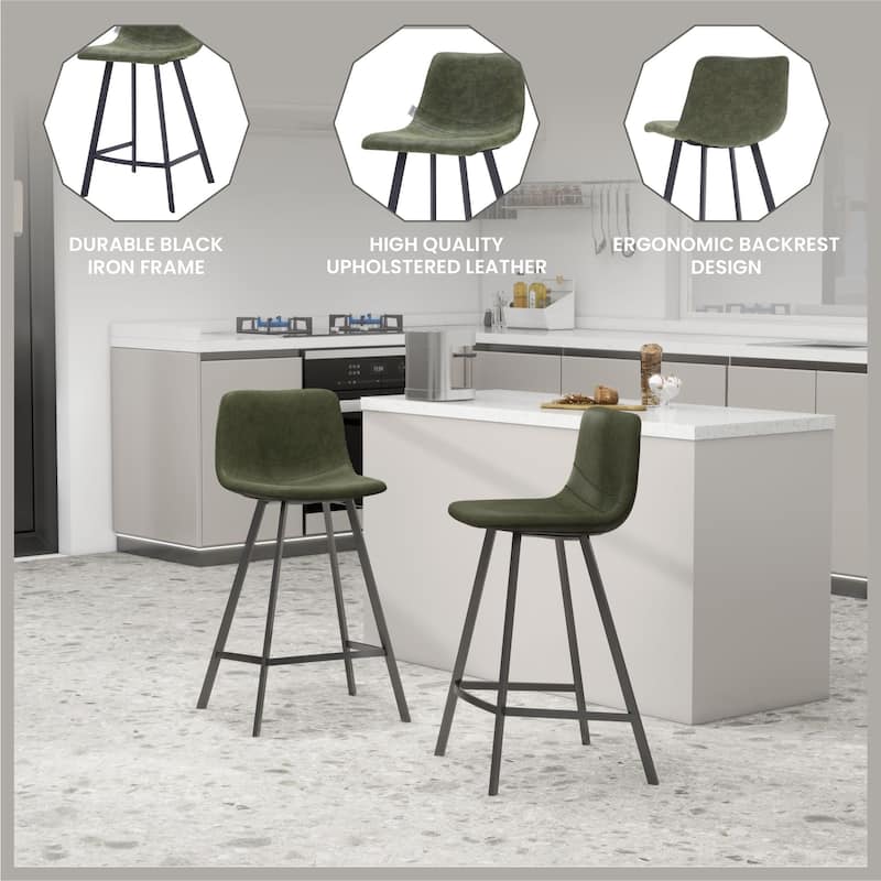 35-Inch Leather Counter Stool Padded Seat Stainless Steel Base and Footrest