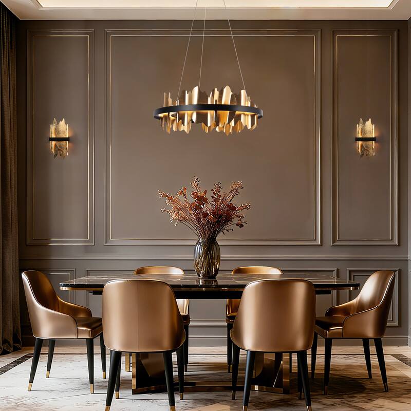 Modern LED Gold Black Drum Wheel Chandelier for Dining Living Room - D 23.5" x H 8"