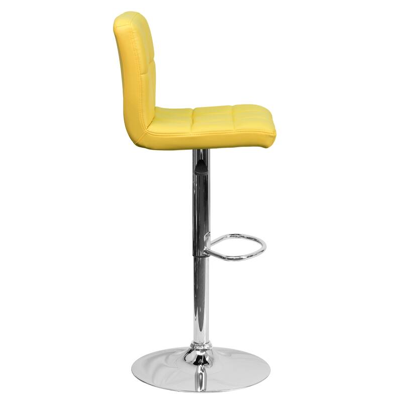 Contemporary Quilted Vinyl Adjustable Height Barstool with Chrome Base