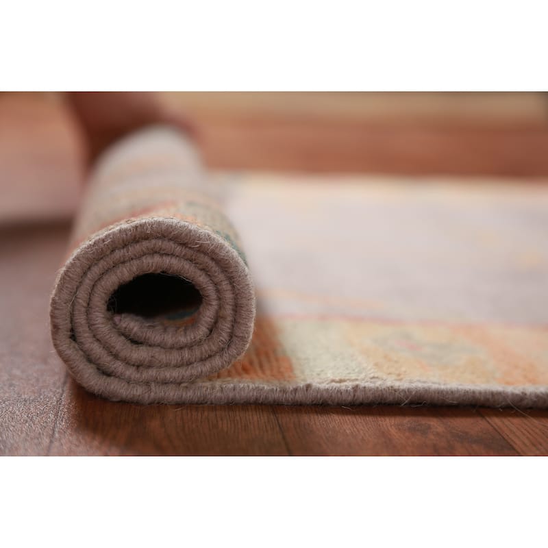 Hand Knotted Oriental 100% Wool Carpet Transitional Geometric Purples Oushak Area Rug - 4' 9'' X 3' 0''