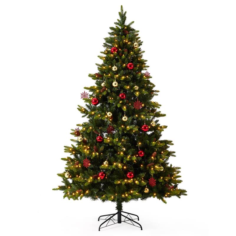EROMMY 7.5ft Pre-lit Christmas Tree with 500 Lights, Snow Flocked Artificial Tree with Cones and Ornaments