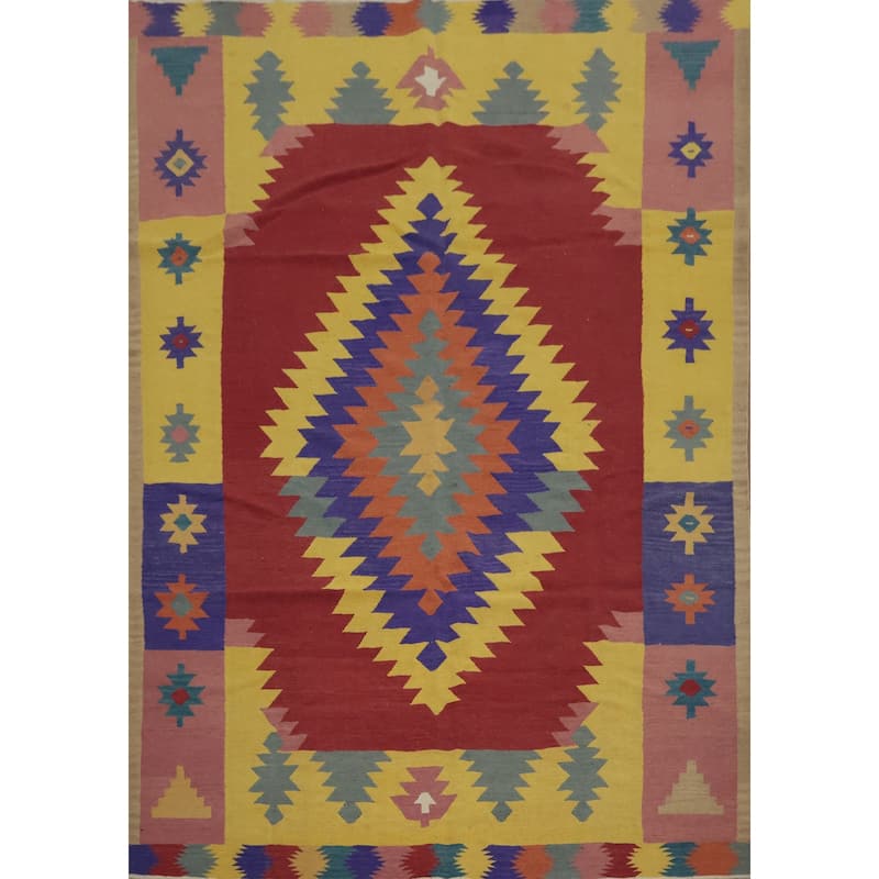 Hand Woven Oriental 100% Wool Carpet Southwestern Tribal Multi-Colored Kilim Area Rug - 9' 9'' X 7' 10''