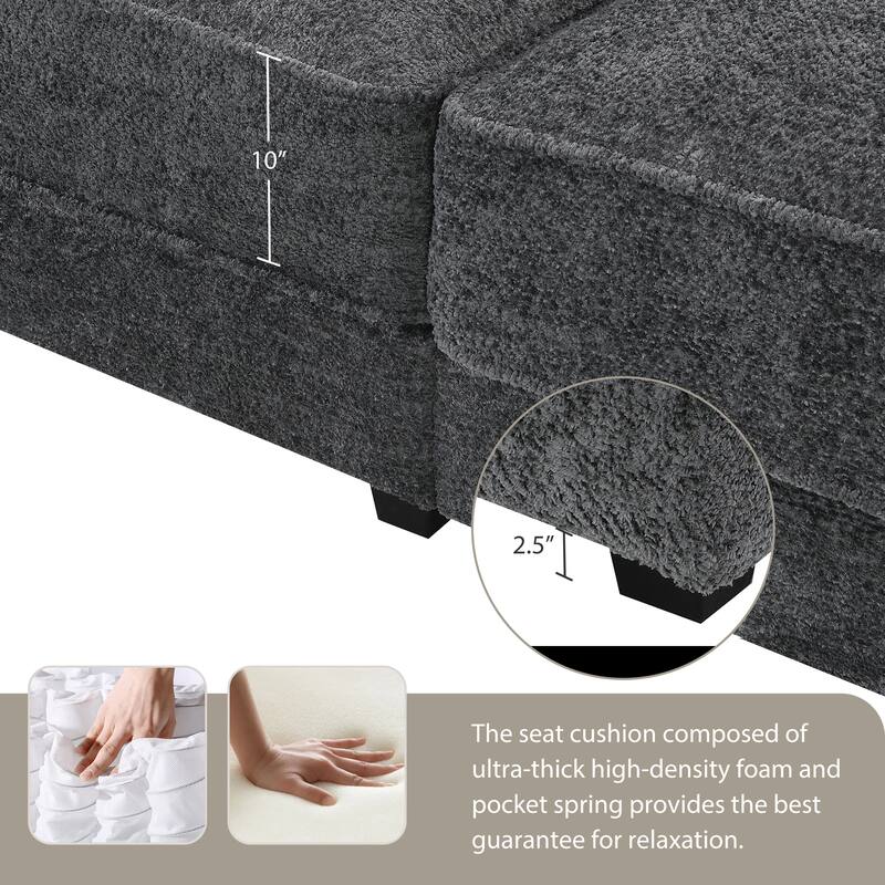 4 Seat Gray Chenille Modular Convertible Sectional Sofa Bed Set, 81x55x32 inches, 143 lbs