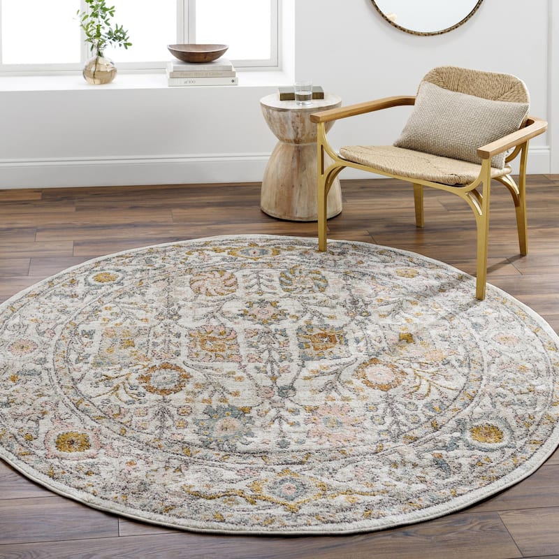 Livabliss Ankara Updated Traditional Floral & Botanical Area Rug - Ivory - 7'10" x 7'10" Round