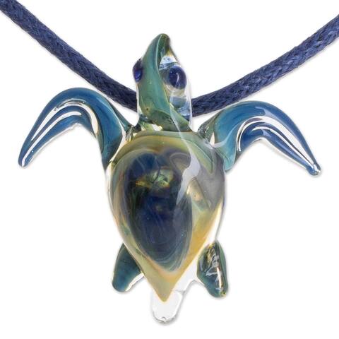 NOVICA In the Lagoon, Art glass pendant necklace