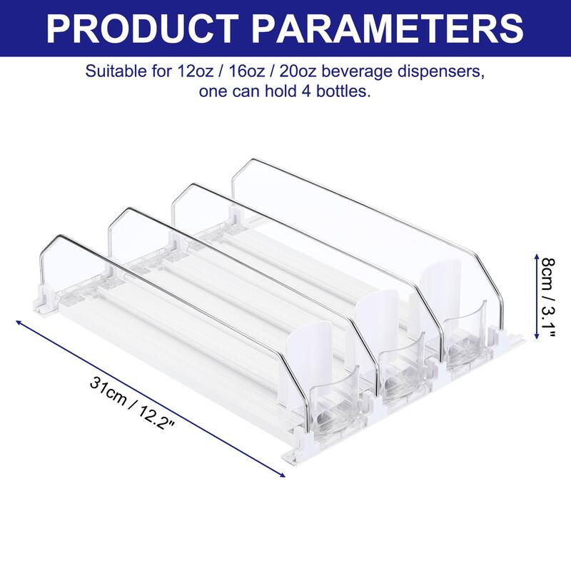 3pcs Self-Pushing Soda Can Dispenser Drink Organizer for Fridge Pantry, White - White