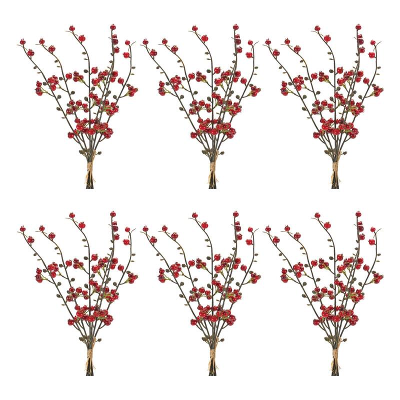 Berry Twig Artificial Christmas Bundles - 14" - Red and Green - Set of 6