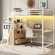 preview thumbnail 4 of 21, Twin Loft Kids Bed Frame with Desk, LED Light, USB, Shelves & Drawers, White