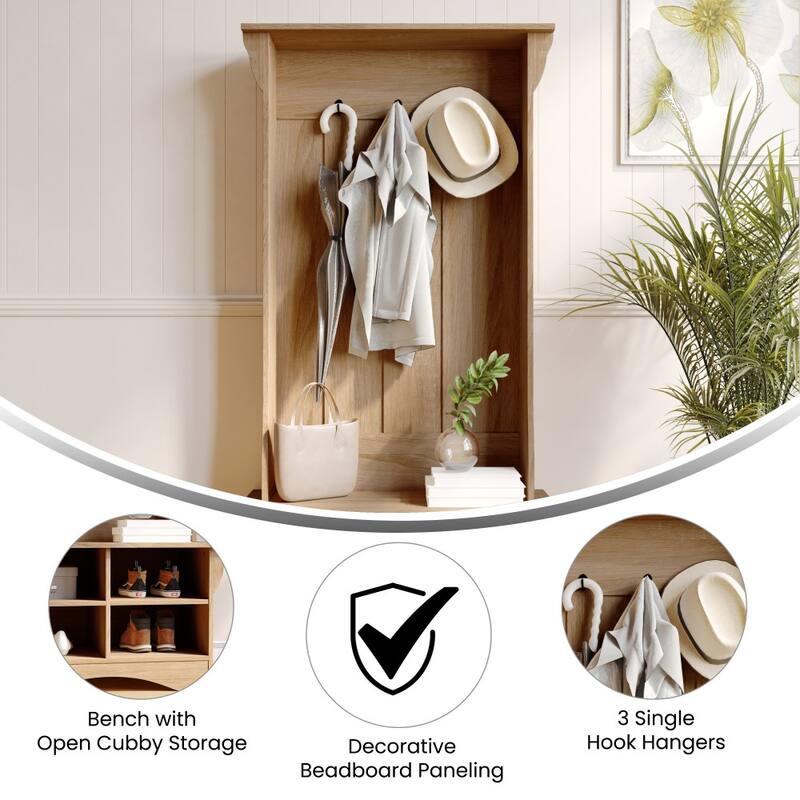 3 Hook Hallway Tree with Divided Under Bench Storage