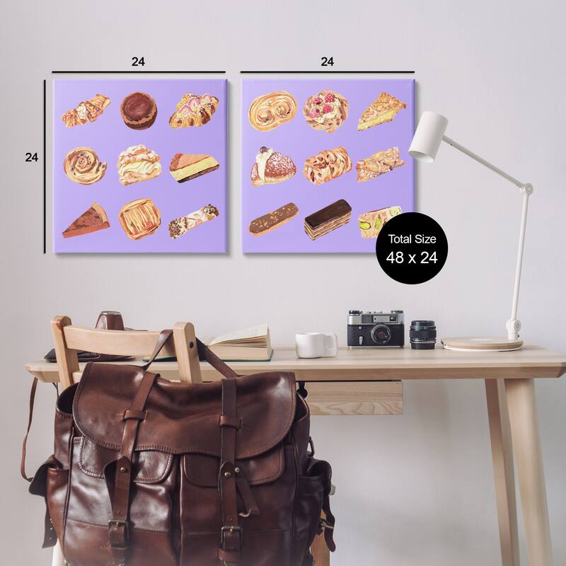 Stupell Various Pastries on Purple Canvas Wall Art Design By Melissa Wang (Set of 2)