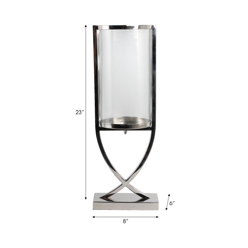 Modern Glass Pillar Candle Holder Decorative Lantern with Steel Frame