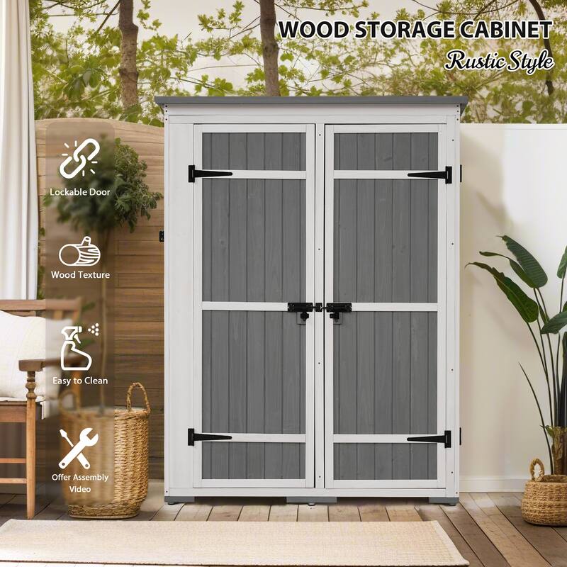 Roomfitters 5.5ft Outdoor Wood Storage Shed with Waterproof Roof and Multiple Shelves