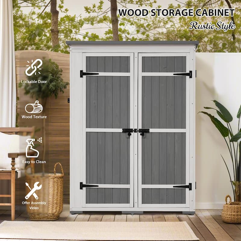 TOPMAX Outdoor 5.5ft Hx4.1ft L Wood Storage Shed Waterproof Asphalt Roof, Four Lockable Doors