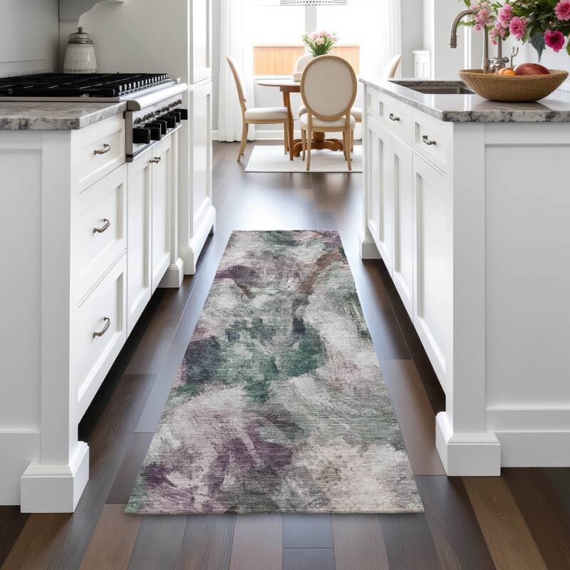Machine Washable Indoor/Outdoor Modern Brushstrokes Chantille Rug