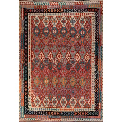 South Western Kilim Area Rug Hand-Woven Wool Carpet - 9'8" x 13'3"