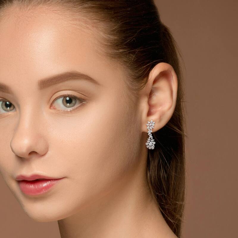 Miadora 13 5/8ct TDW Diamond Floral Cluster Drop Earrings in 18k White Gold