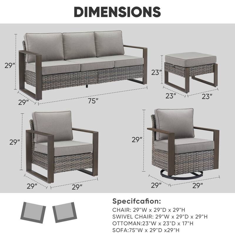 Pocassy Sofa with Swivel Chair, Club Chair, Ottoman Funiture