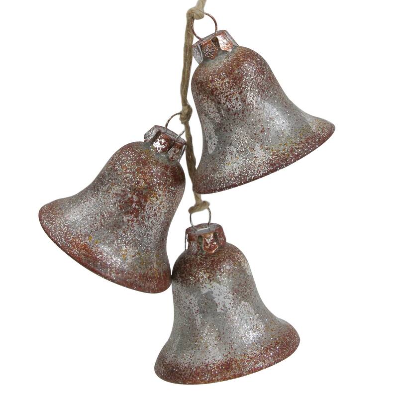 5" Silver and Brown Rustic String of Bells Glass Christmas Ornament