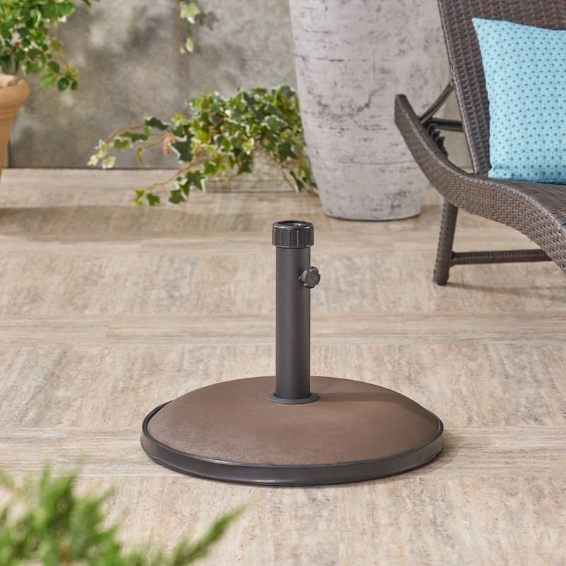 Heavy-Duty Concrete Umbrella Base with Iron Support Pole, Black Finish, 55 lbs - Brown