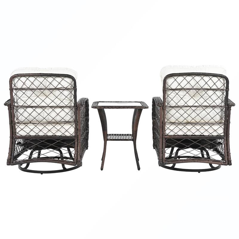 3PCS Rattan Swivel Chair and Table Set