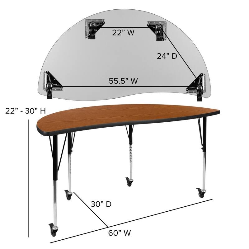 Mobile 60" Half Circle Wave Collaborative Adjustable Height Activity Table