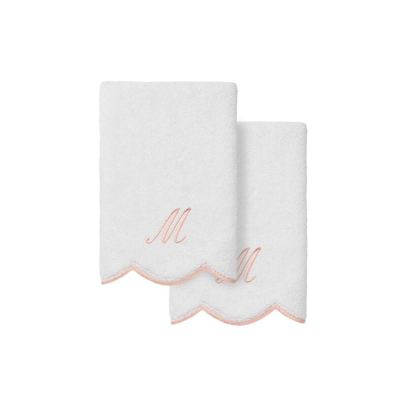 Authentic Hotel and Spa 100% Turkish Cotton Pink ADORNIA Scallop Personalized 2 Piece Fingertip Towel Set - 2 Fingertip Towels - M