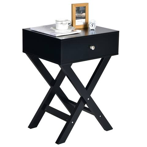 Costway Side Nightstand with Drawer x Shaped Structure Accent Sofa End