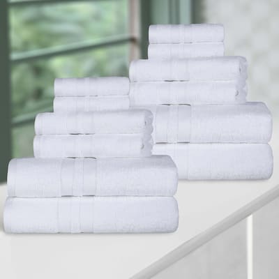 Superior Ultra-Soft Cotton Solid Quick-Drying 12 Piece Towel Set