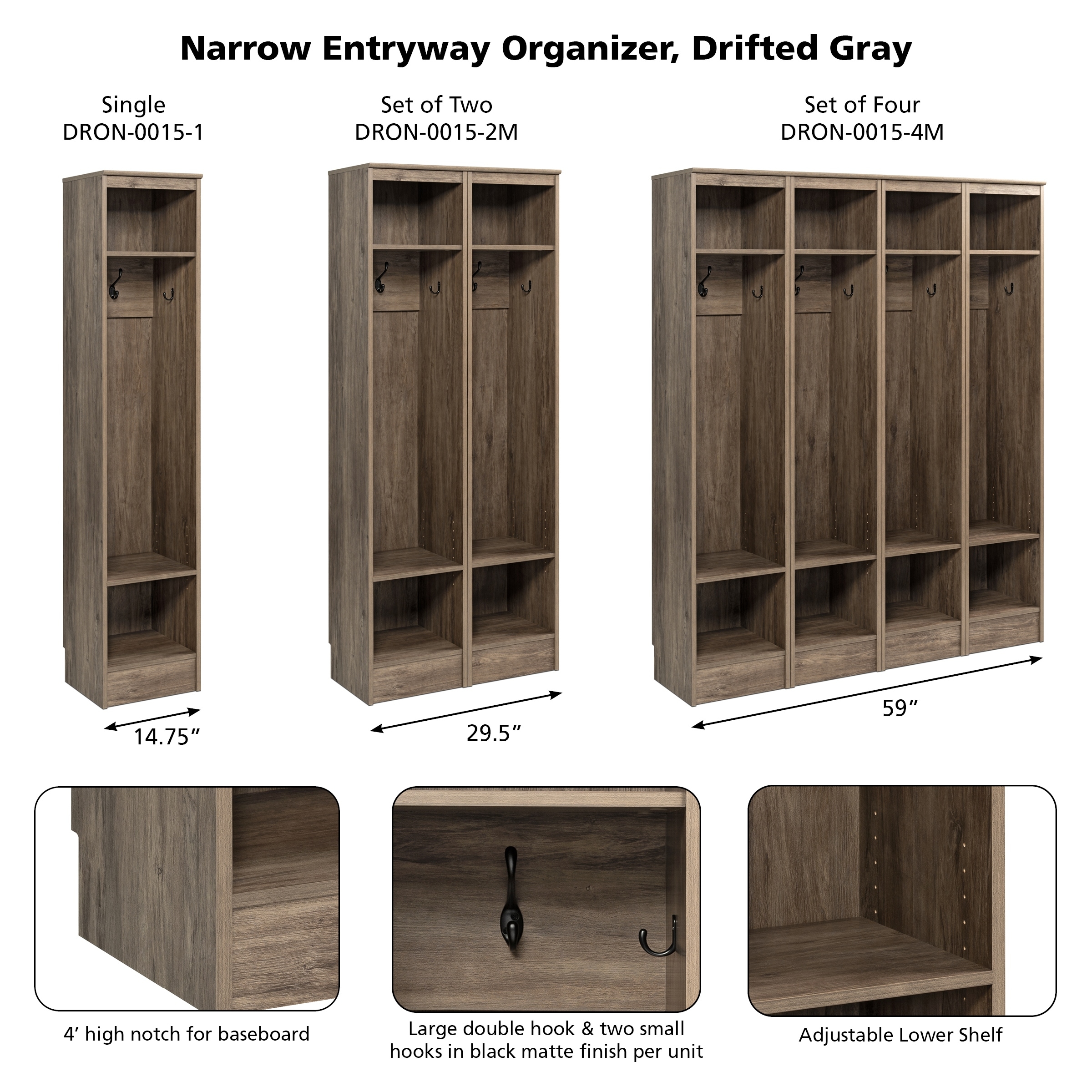 Set of 4 Narrow Entryway Organizers Drifted Gray - Prepac