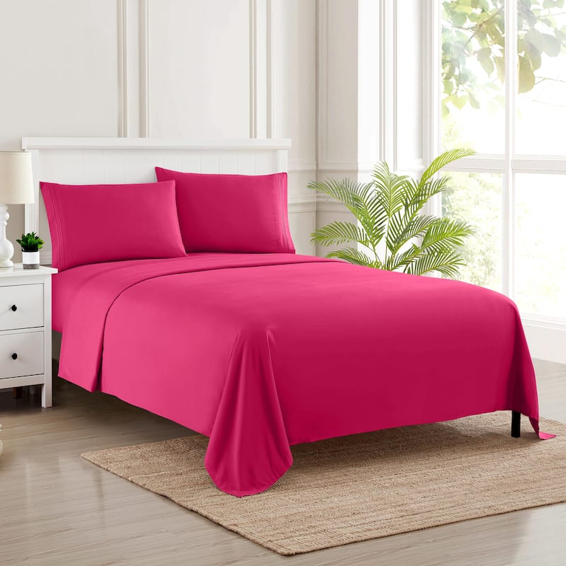 Sweet Home Collection 4 Piece Sheet Set, Ultra Soft 1800 Series, Double Brushed Microfiber - Fuchsia