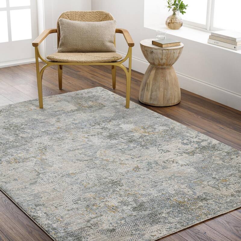 Livabliss Dresden Mid-Century Modern Abstract Area Rug - Taupe/Blue - 2' x 2' 11" - Rectangle