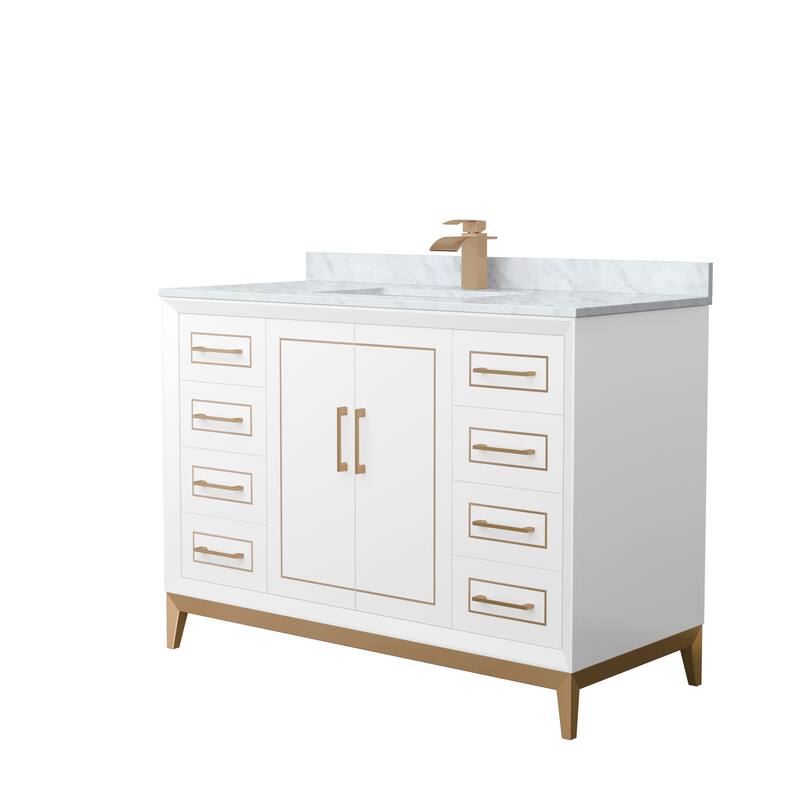 Marlena 48-Inch Single Vanity Set, Carrara Marble Top - White, Bronze Trim, Carrara Marble Top