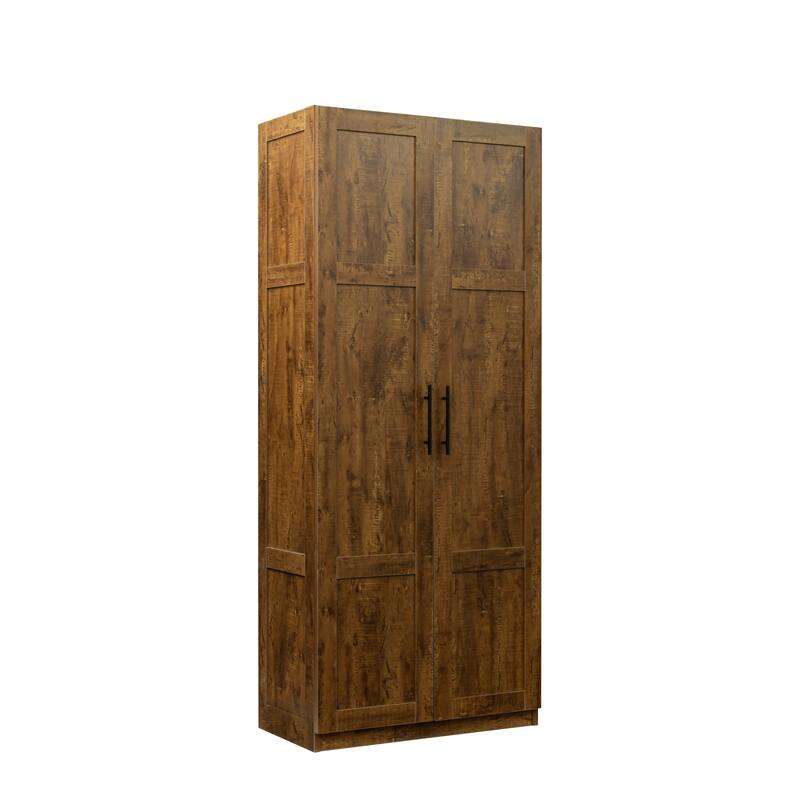 Wood High Wardrobe Cabinet with 4 Storage Spaces and 2 Doors
