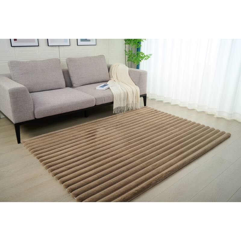 Madrid Collection Ultra Soft Ribbed Faux Fur Area Rug
