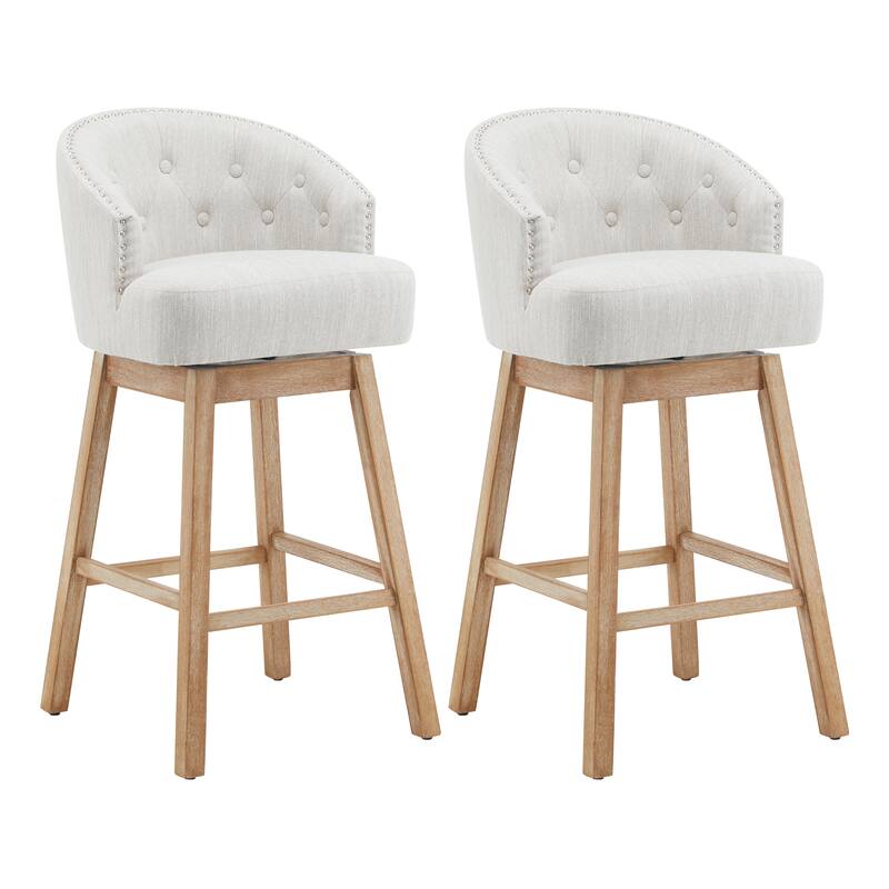 Roomfitters 33.25" Swivel Upholstered Counter Stools, Set of 2 Armless Bar Chairs with Rubberwood Frame and Footrest
