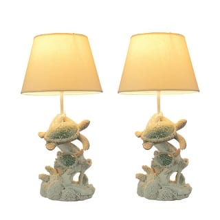 Mosaic Swimming Sea Turtles Coastal Sea Life Table Lamp Set Of 2 - 19 X 9.5 X 9.5 inches