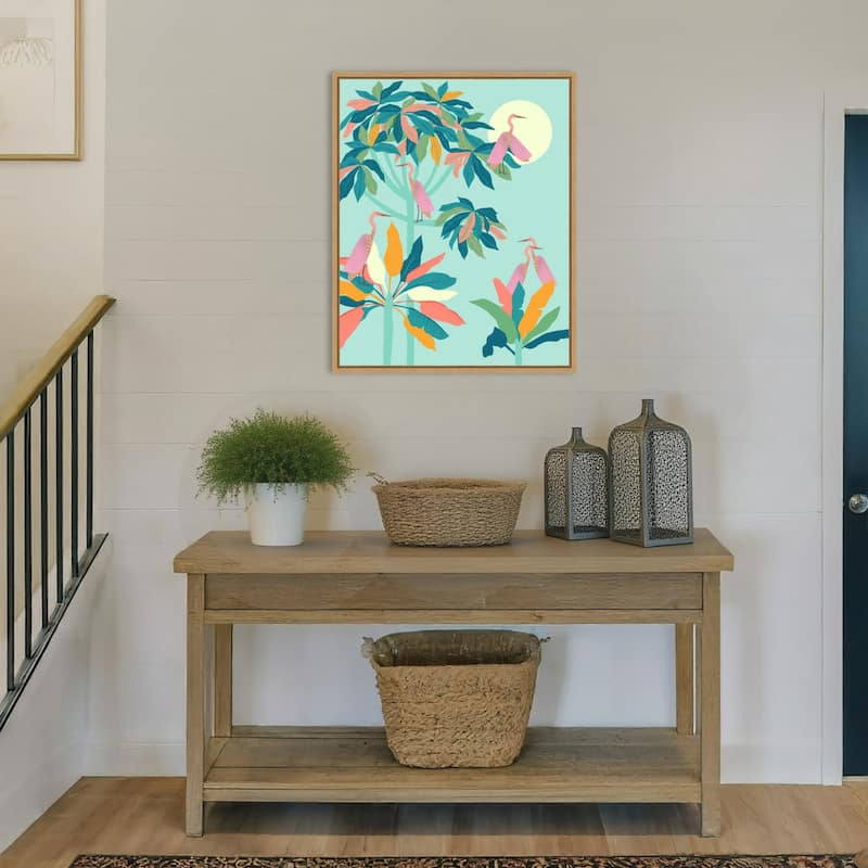 Drawn To the Moon Herons by Uma Gokhale Framed Canvas Wall Art