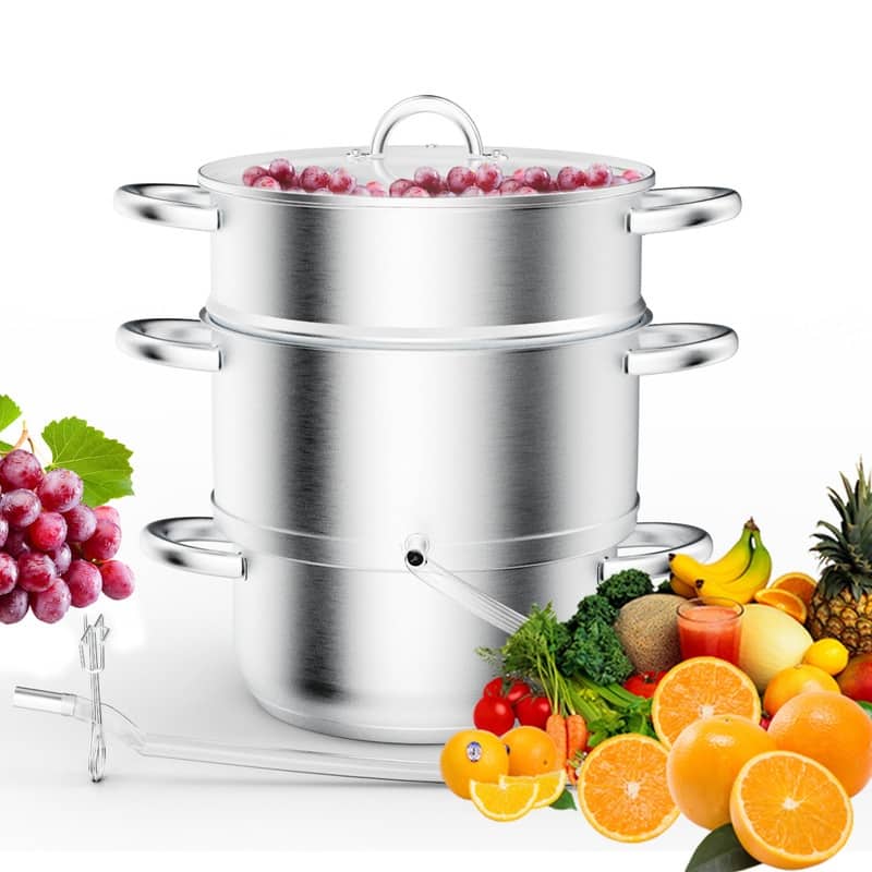 3-Tier Stainless Steel Juice Steamer Pot With Glass Lid And Handle