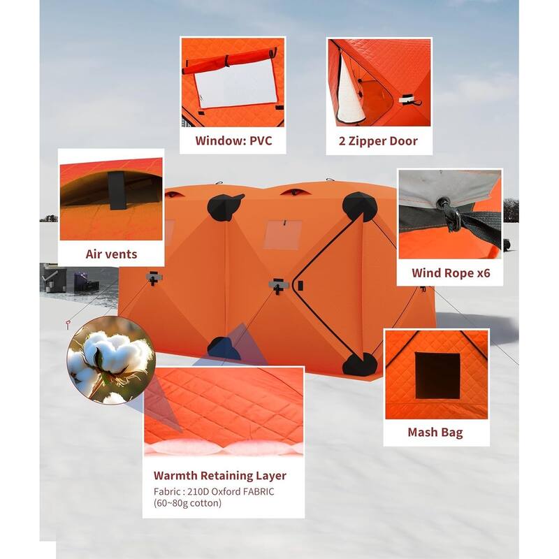 Portable Insulated Ice Fishing Tent Shelter 6-8 Person - N/A